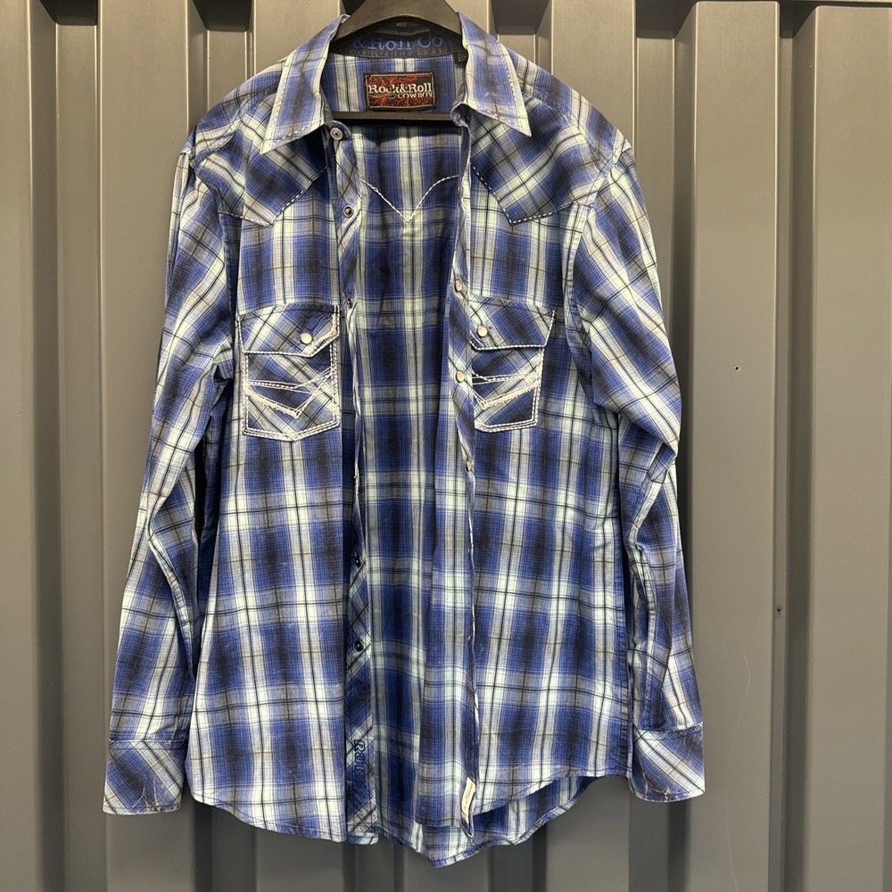 Rock & Roll Cowboy Shirt Mens LargePearl Snap Western Rodeo Country